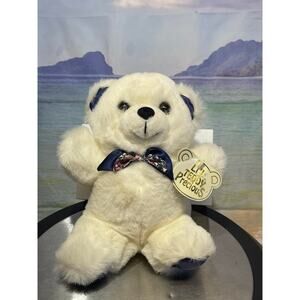 LI'I Teddy Precious White Bear Plush with Red Bow Sitting 8.5" new old stock